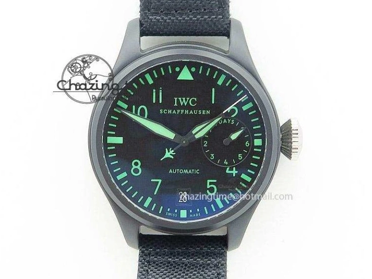 MIROTIME 0207 Fashionable Pilot IW326801 SS MK 1:1 Best Edition Black Dial on Green Nylon Strap MIYOTA 7122